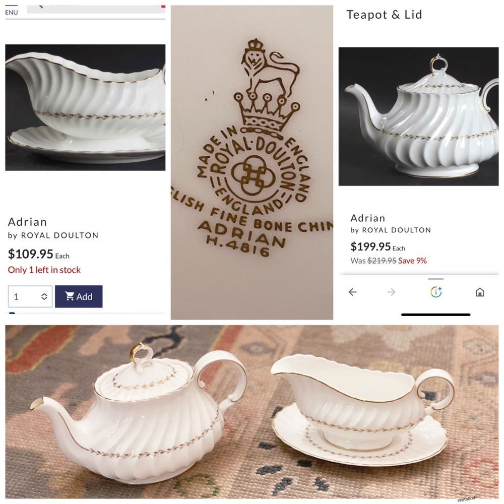 Vintage Adrian Royal Doulton teapot & gravy boat & under plate